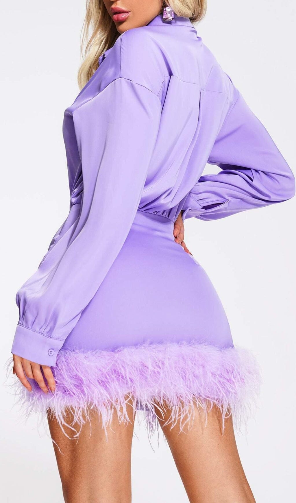 Flowering Girl Women FEATHER LONG SLEEVE SHIRT DRESS