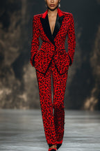 Flowering Girl Women Striking Red Leopard Print Suit