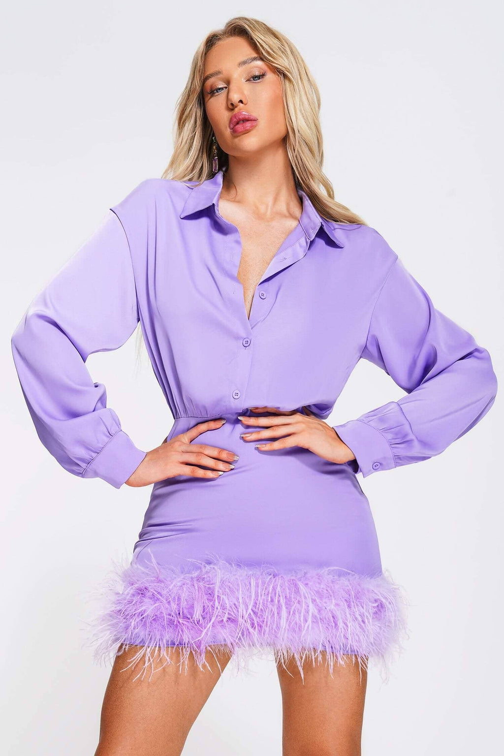 Flowering Girl Women FEATHER LONG SLEEVE SHIRT DRESS