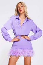Flowering Girl Women FEATHER LONG SLEEVE SHIRT DRESS