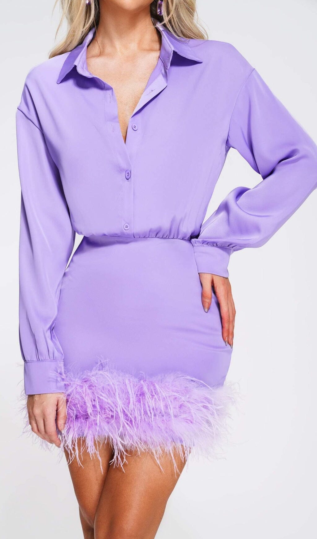Flowering Girl Women FEATHER LONG SLEEVE SHIRT DRESS