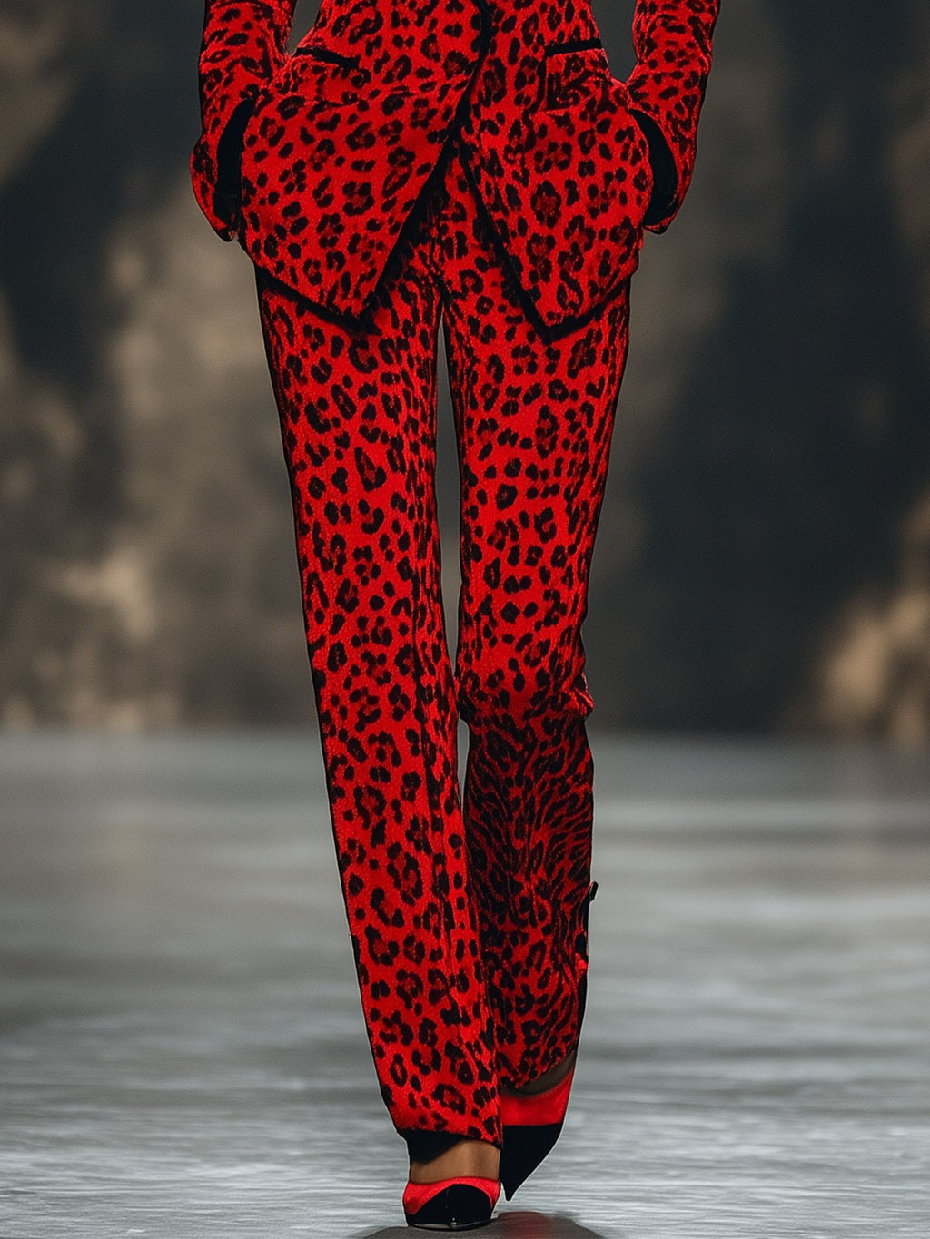 Flowering Girl Women Striking Red Leopard Print Suit