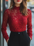 Classic Floral Lace Blouse With High Neck