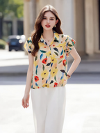 Flowering Girl Women odelia Casual Polo Floral Printed Shirt
