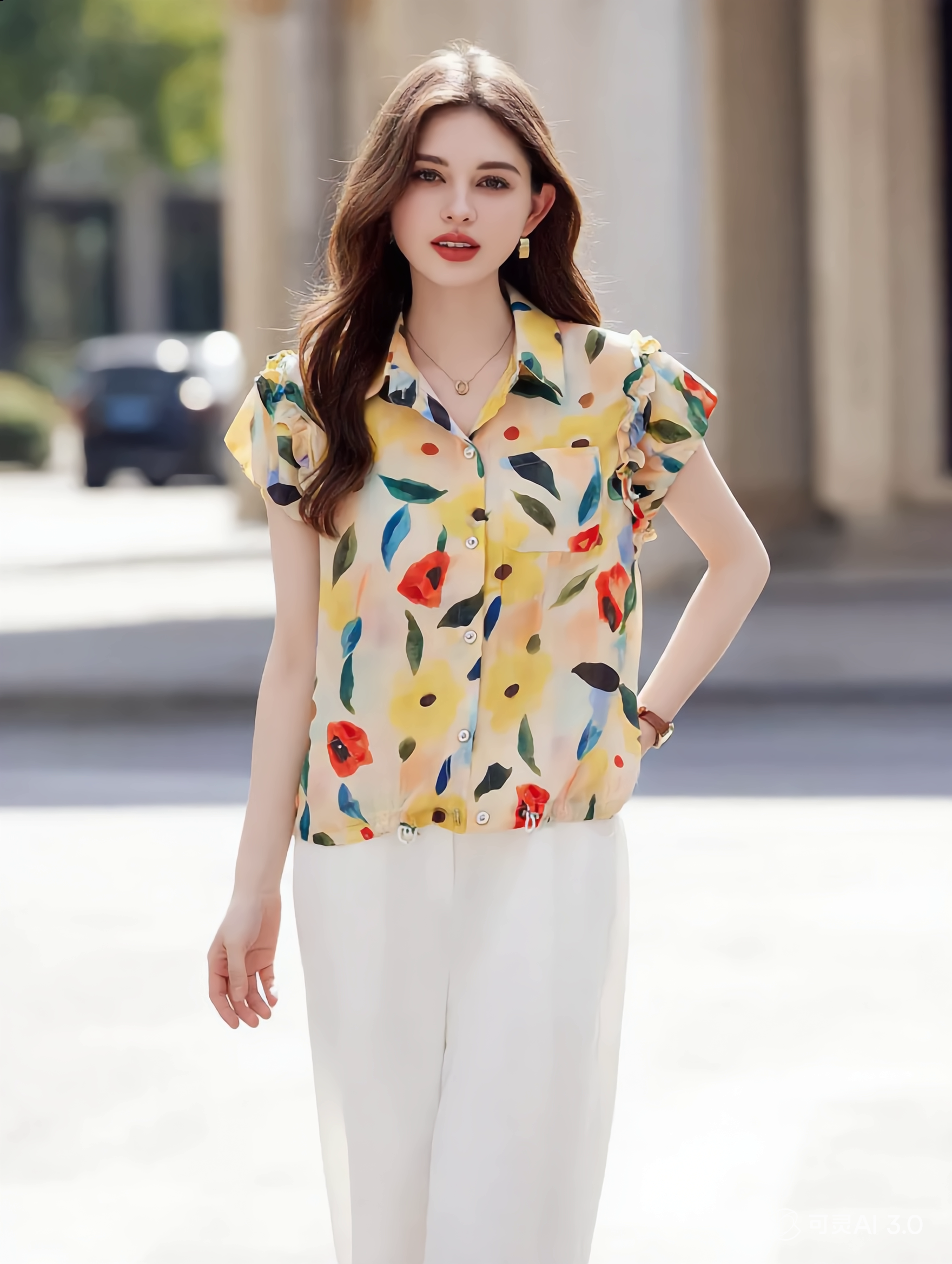 Flowering Girl Women odelia Casual Polo Floral Printed Shirt
