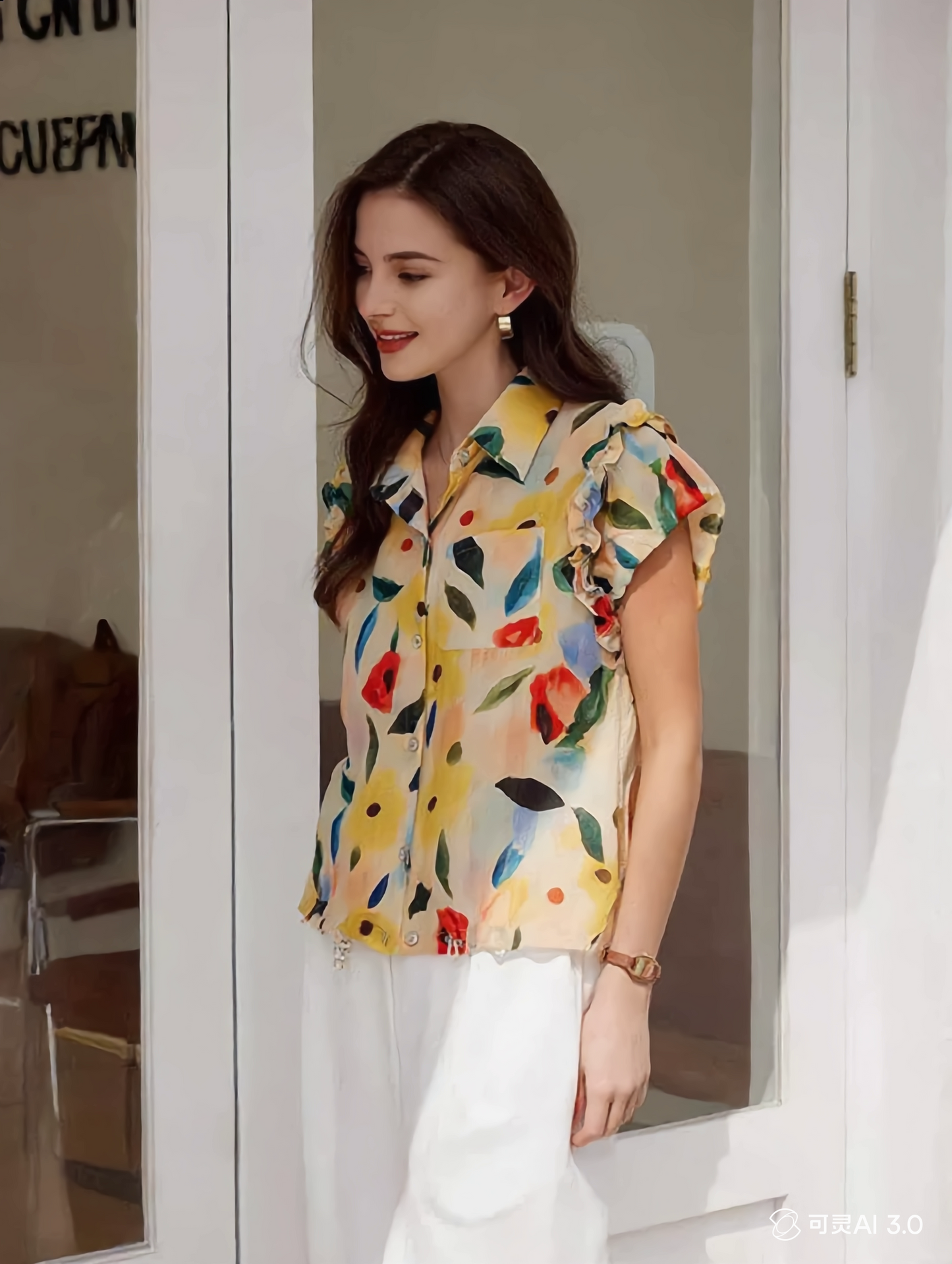 odelia Casual Polo Floral Printed Shirt
