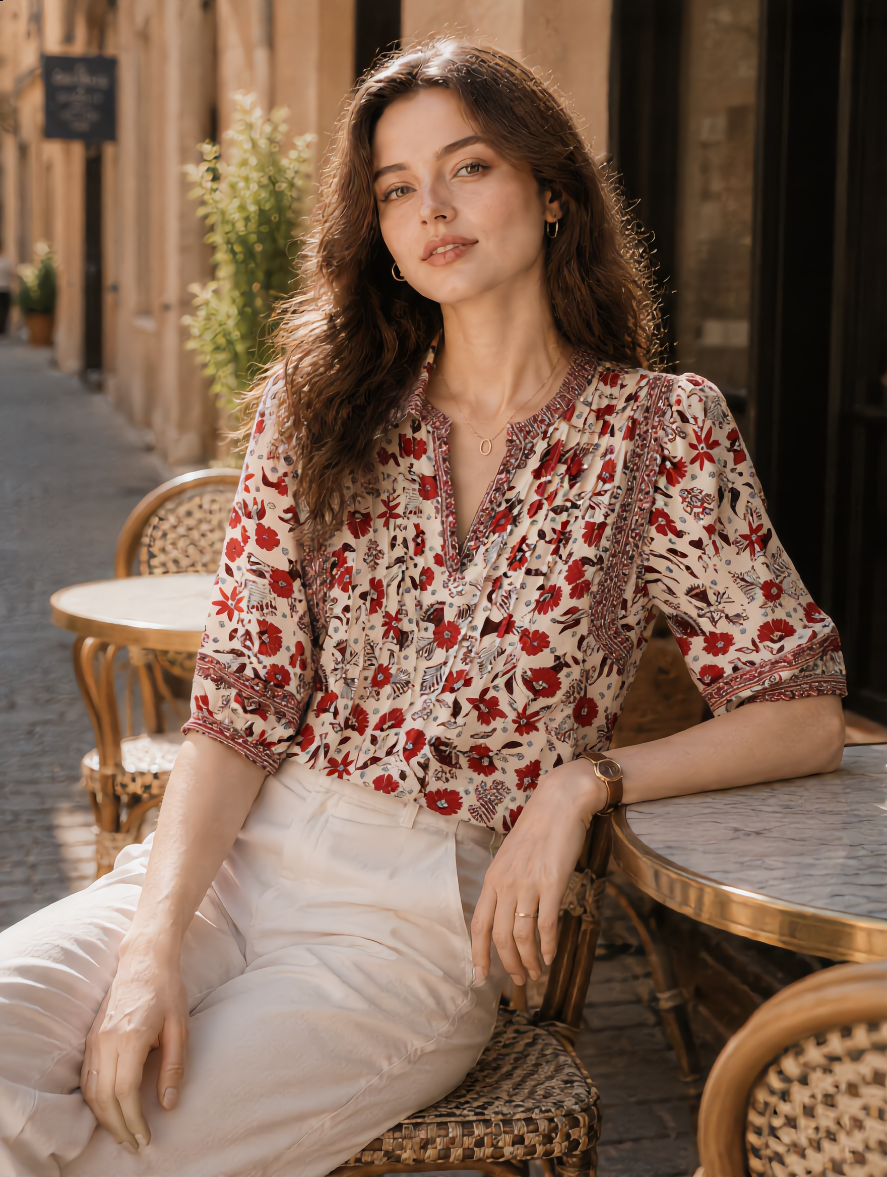 lesley Classic Puff Sleeve Printed Top