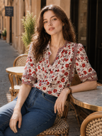 lesley Classic Puff Sleeve Printed Top