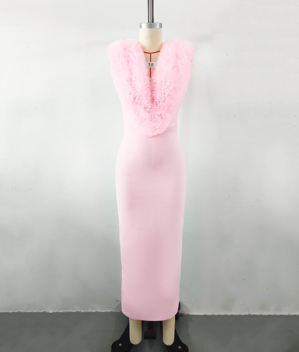 Flowering Girl Women PINK SLEEVELESS FAUX FUR MIDI DRESS