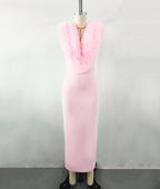 Flowering Girl Women PINK SLEEVELESS FAUX FUR MIDI DRESS
