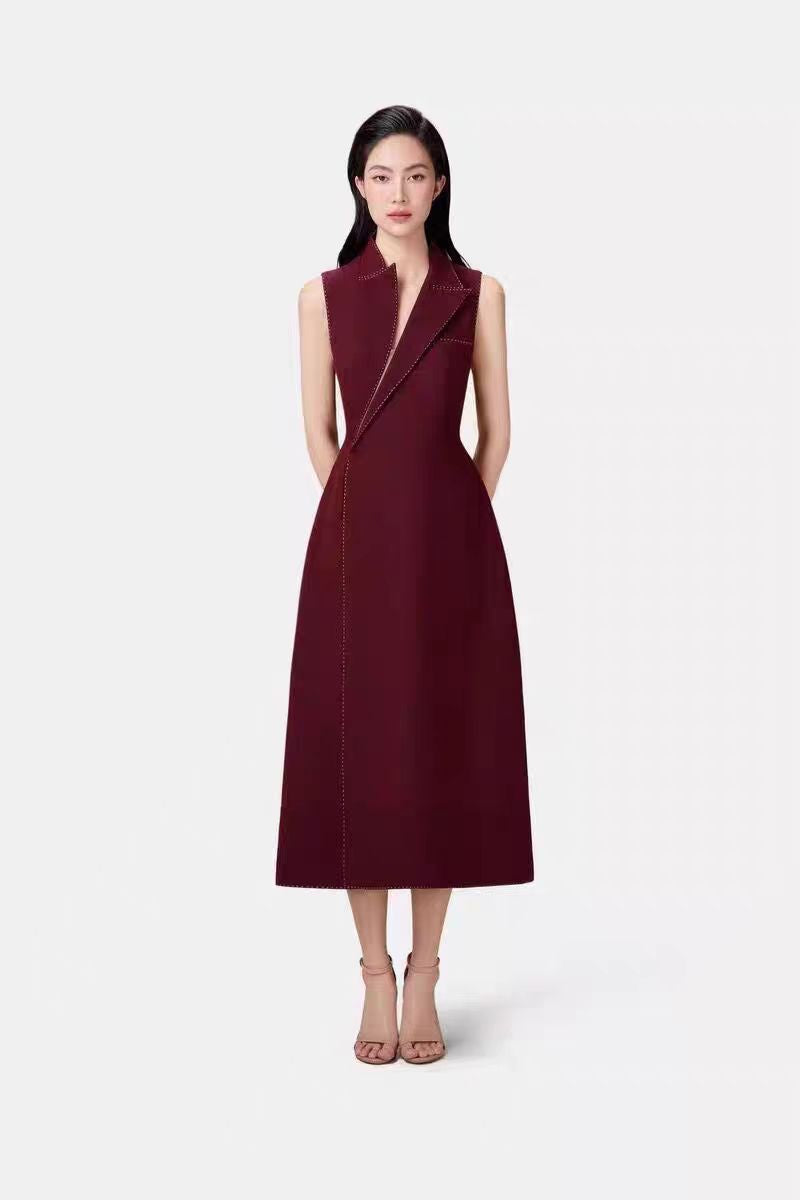 Flowering Girl Women asymmetric collar blazer midi dress in red
