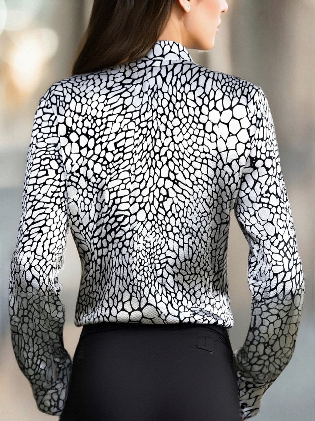 Modern Satin Printed Blouse With Classic Snake Pattern Elegance