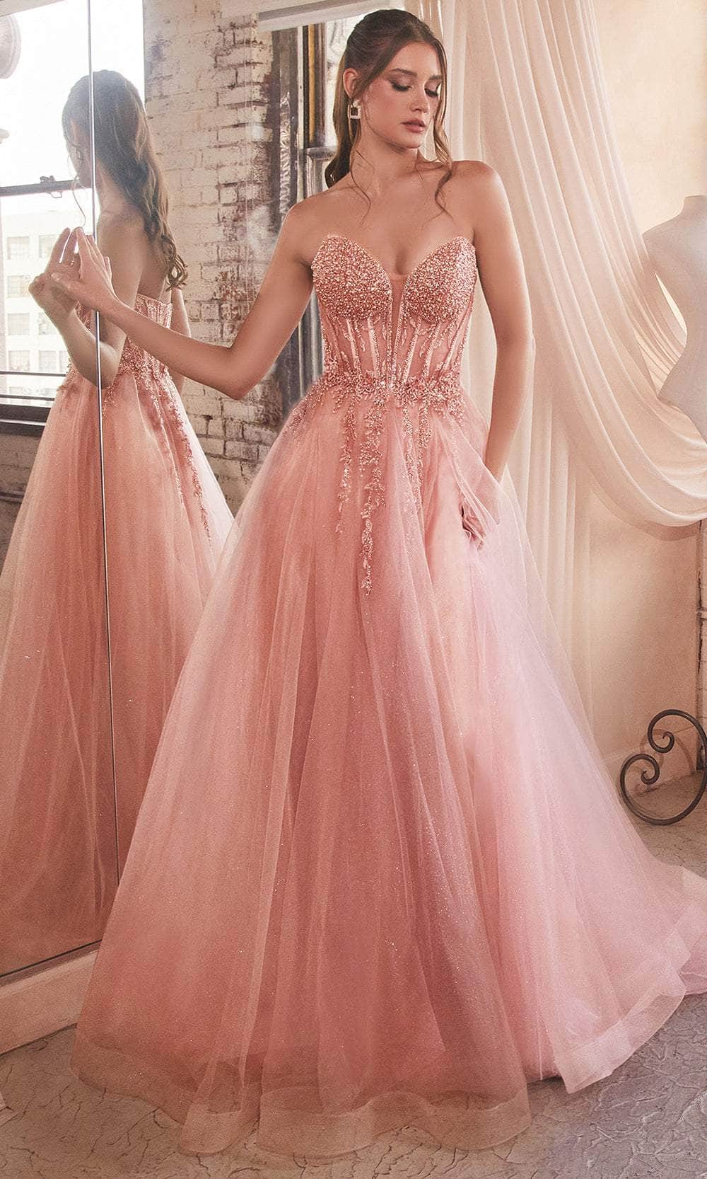 Flowering Girl Women Ladivine Beaded Appliqued A-Line Prom Gown