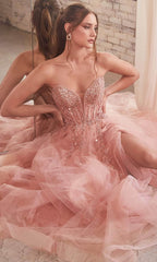 Ladivine  Beaded Appliqued A-Line Prom Gown