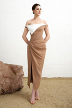 Flowering Girl Women Layla Slit Off-Shoulder Twill Ankle Length Dress