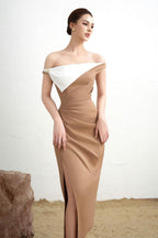 Flowering Girl Women Layla Slit Off-Shoulder Twill Ankle Length Dress