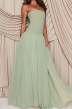 Flowering Girl Women sabrina tulle strapless maxi dress - green