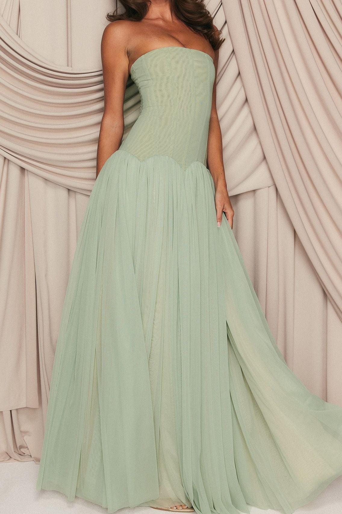 sabrina tulle strapless maxi dress - green