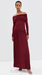 Flowering Girl Women sara bodycon strapless long sleeve maxi dress in burgundy