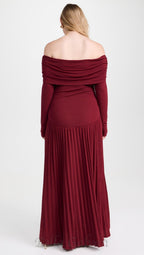Flowering Girl Women sara bodycon strapless long sleeve maxi dress in burgundy
