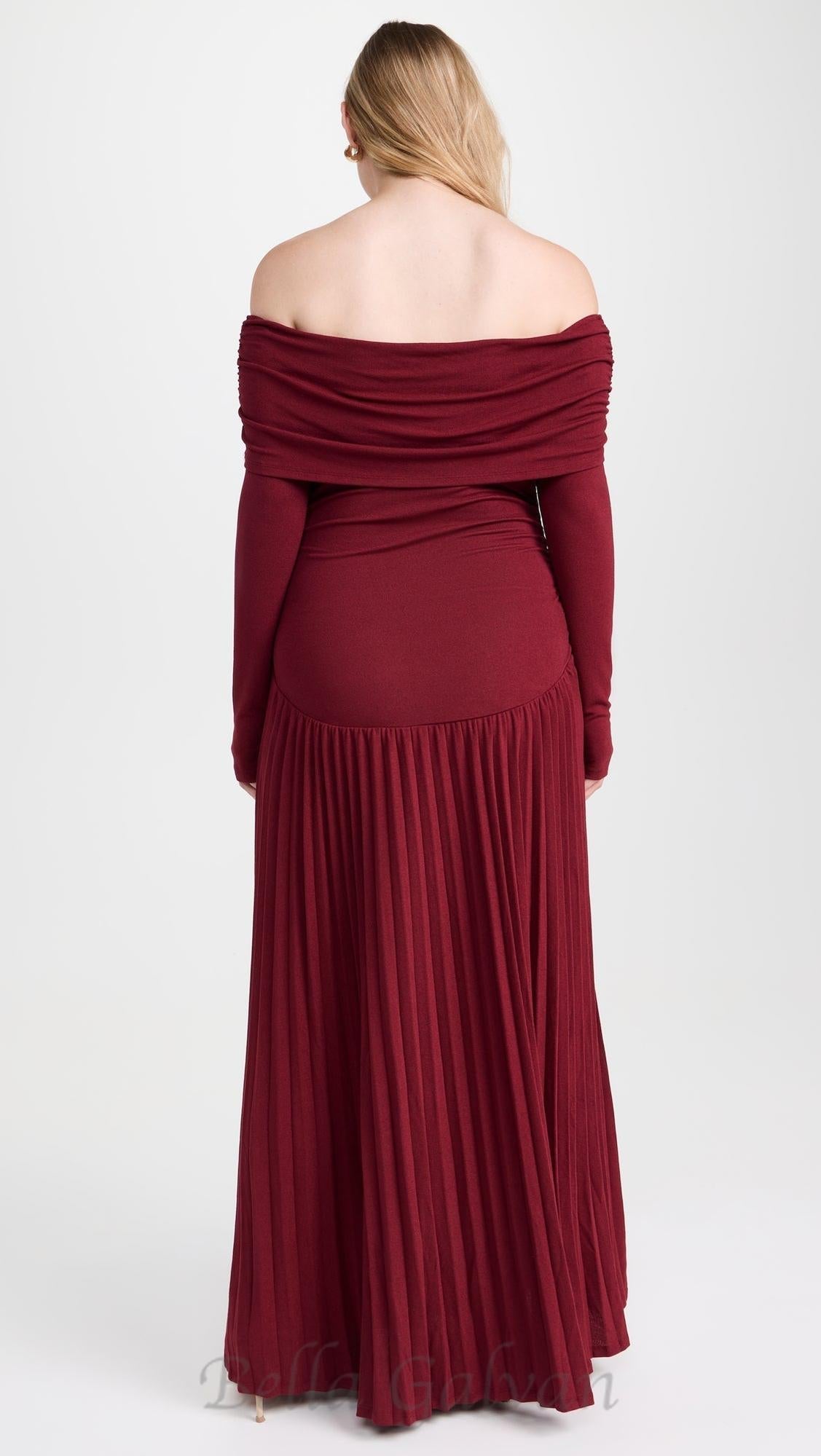 Flowering Girl Women sara bodycon strapless long sleeve maxi dress in burgundy