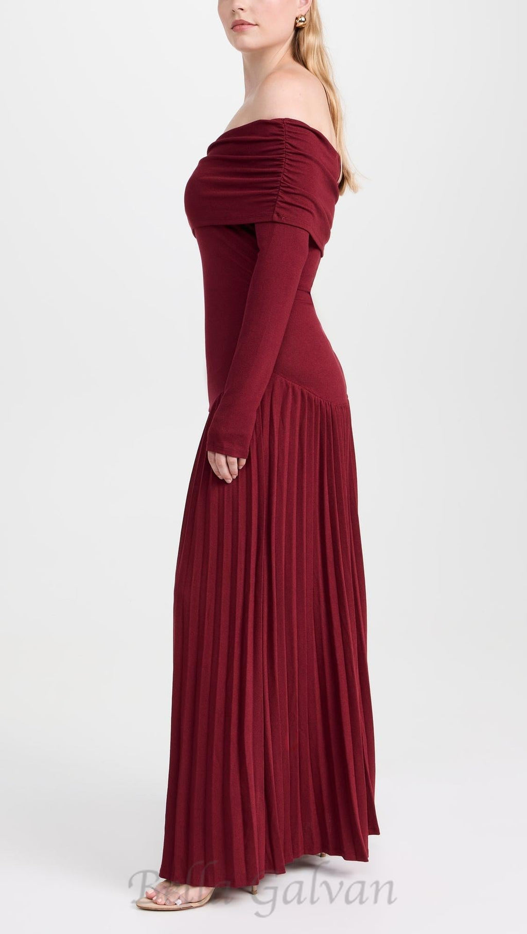 Flowering Girl Women sara bodycon strapless long sleeve maxi dress in burgundy