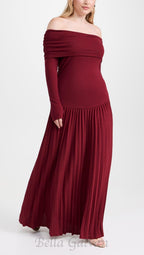 Flowering Girl Women sara bodycon strapless long sleeve maxi dress in burgundy
