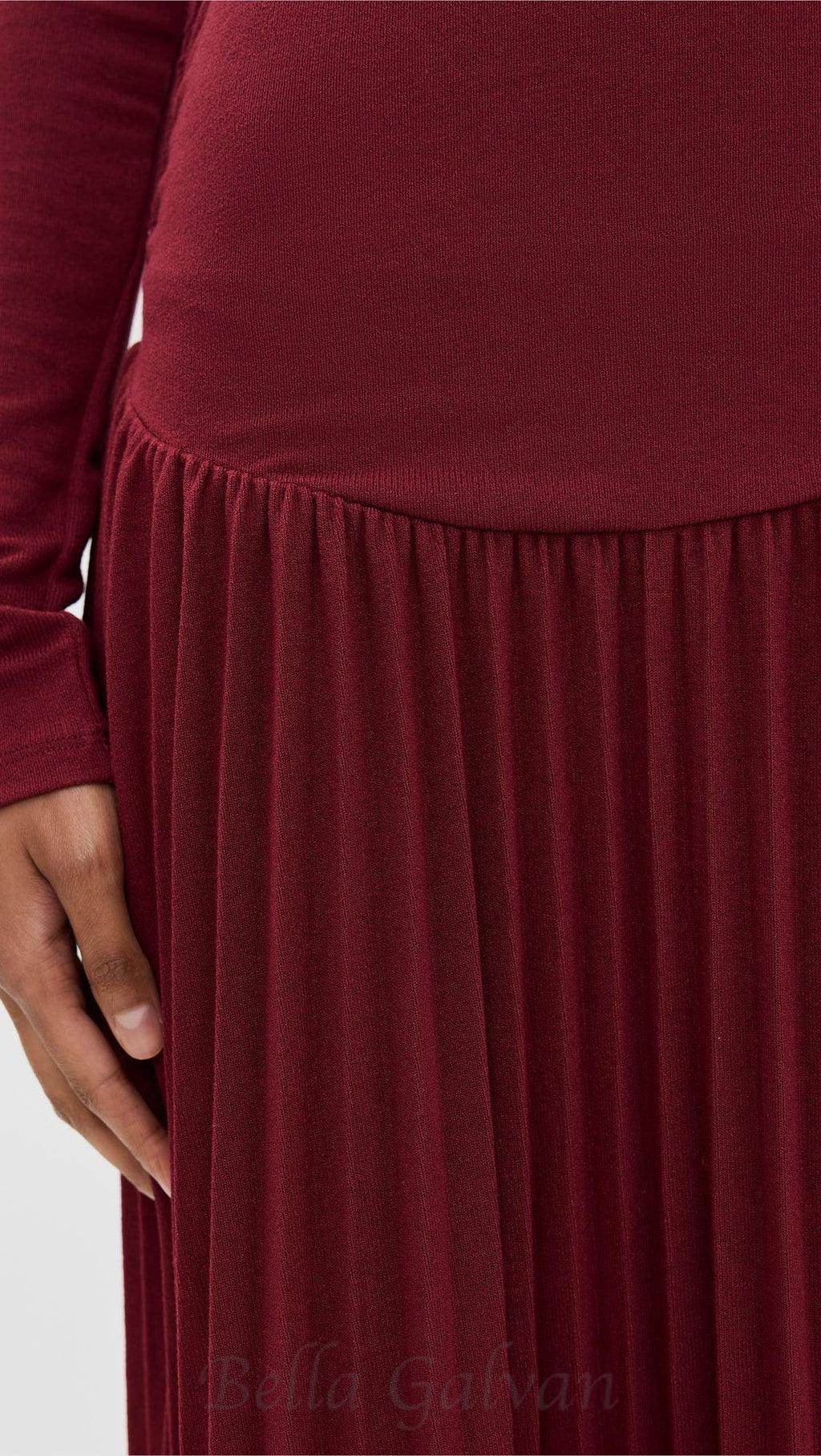 Flowering Girl Women sara bodycon strapless long sleeve maxi dress in burgundy