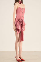 Tube Top Rosette Mini Two Piece Dress in Pink