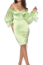 Flowering Girl Women Satin Strapless Puff Sleeve Mini Dress In Mint