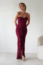 claire burgundy Irregular Ruffle Breathable Maxi Dress