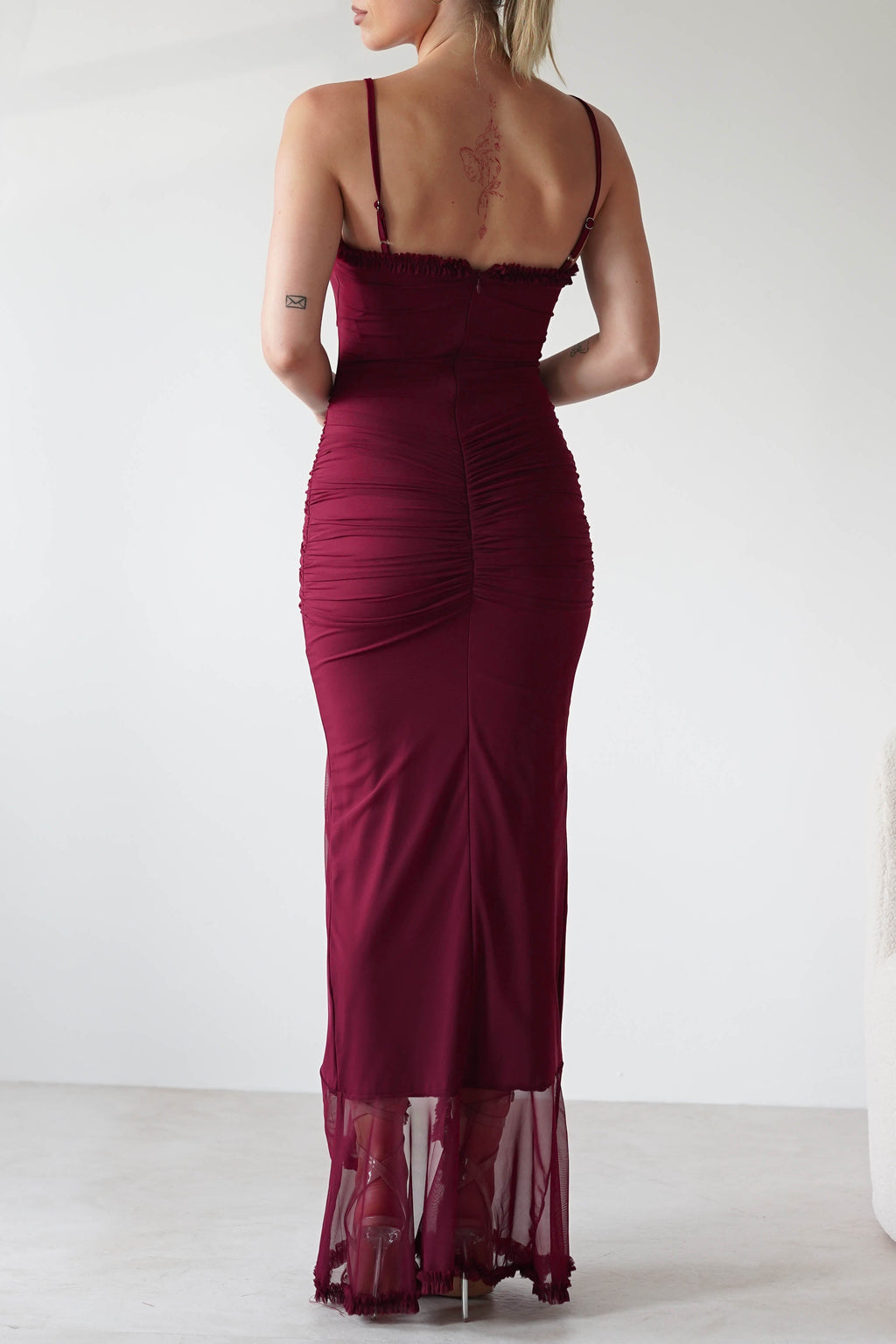 claire burgundy Irregular Ruffle Breathable Maxi Dress