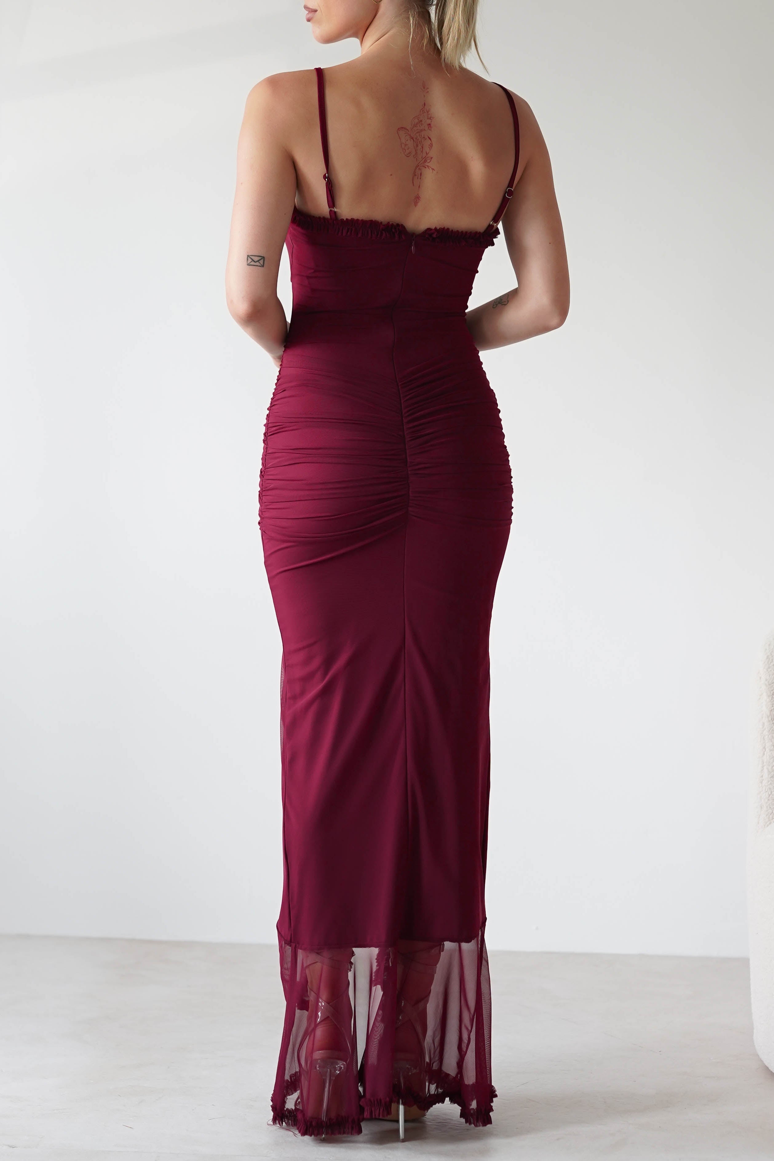 claire burgundy Irregular Ruffle Breathable Maxi Dress