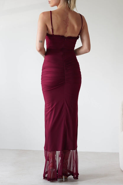 claire burgundy Irregular Ruffle Breathable Maxi Dress