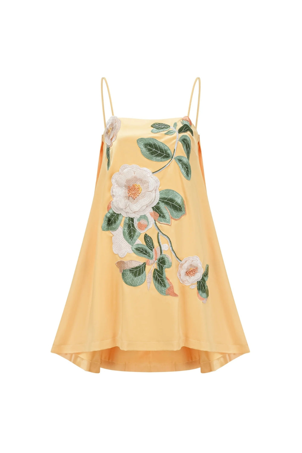 Edwina Applique Floral Embroidered Mini Dress In Yellow