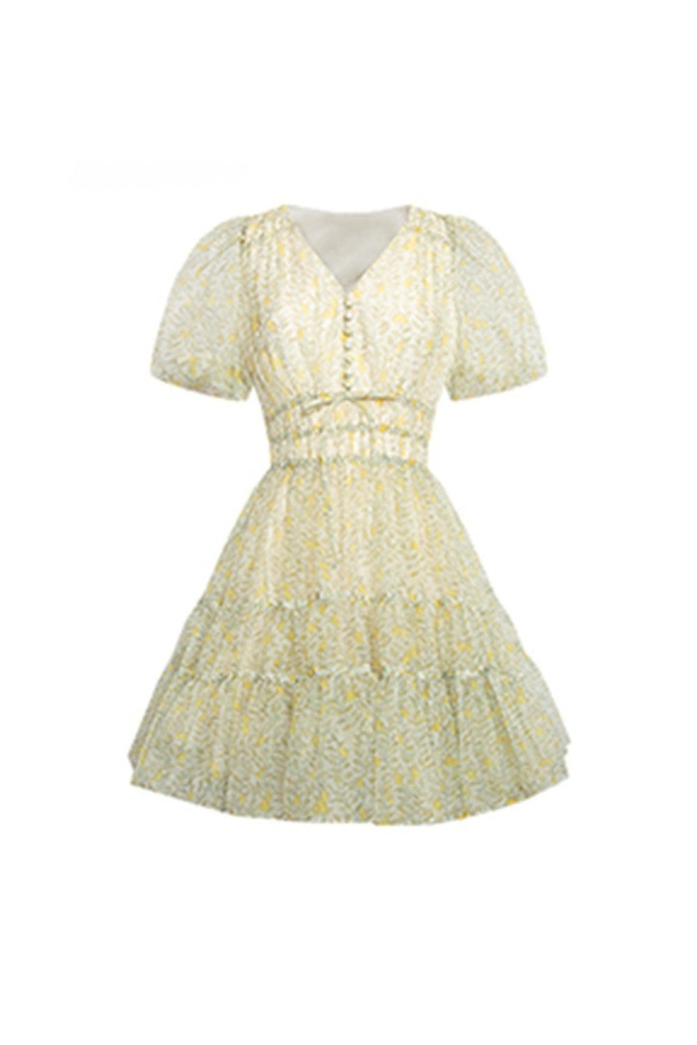 Printed V-Neck Tutu Mini Dress In Daisy Yellow