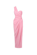 bess One-shoulder slant neck pleated maxi dress in pink