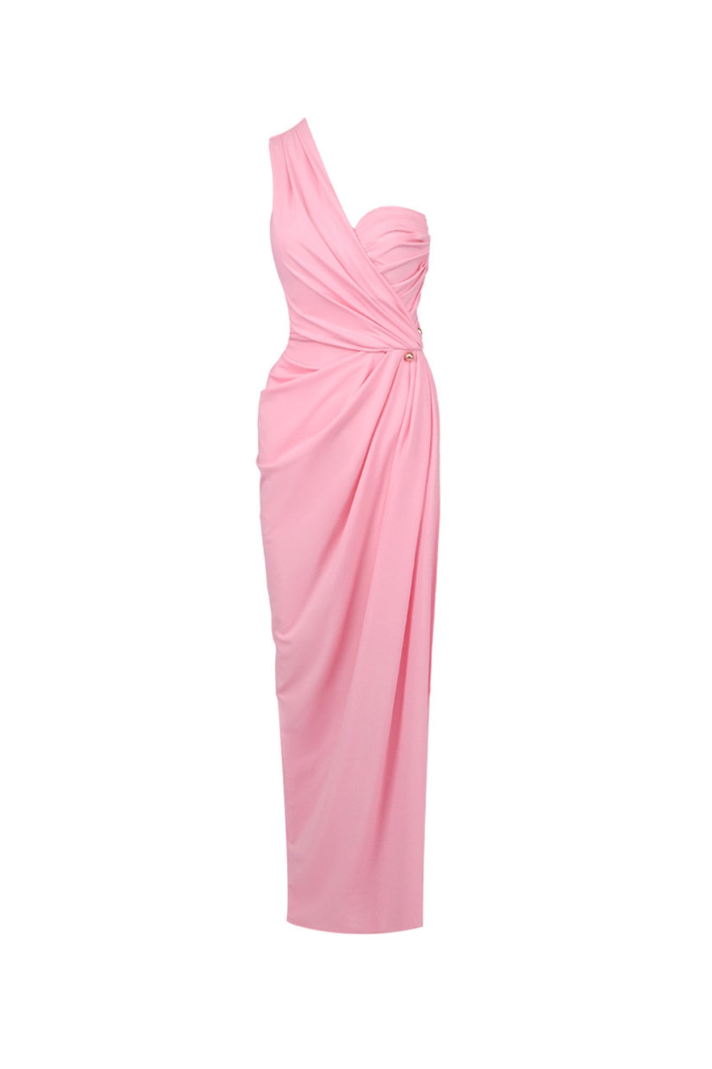 Flowering Girl Women Bess One-Shoulder Slant Neck Pleated Maxi Dress In Pink