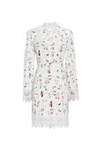 sebastiane Lace-trim long-sleeve floral midi dress in white