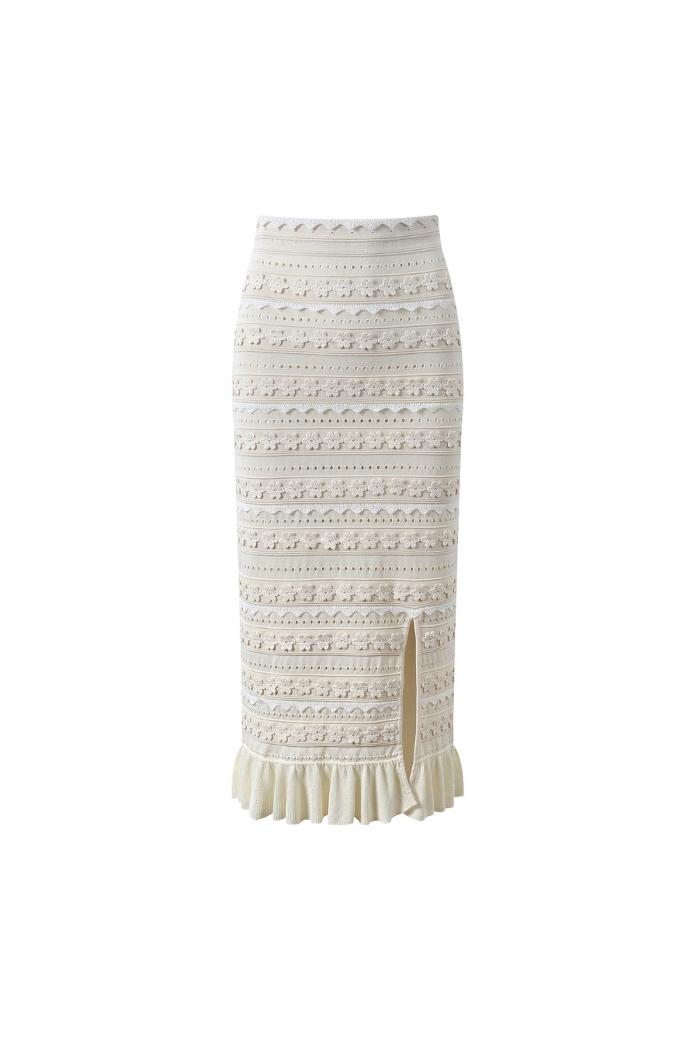 Flowering Girl Women Crochet Trim Knit Skirt In Ecru