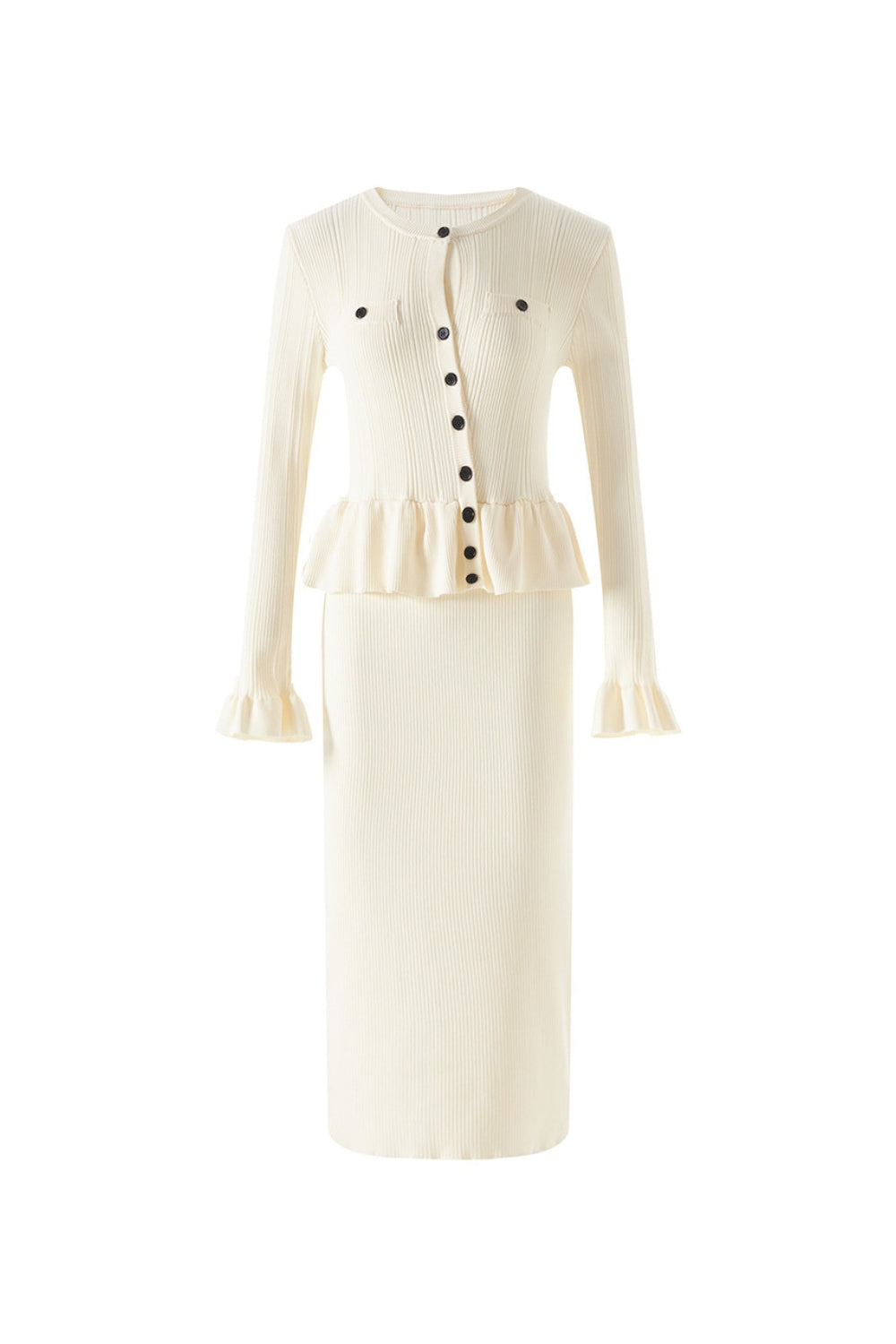 Caroline Asymmetric Knit Midi Dress In Beige