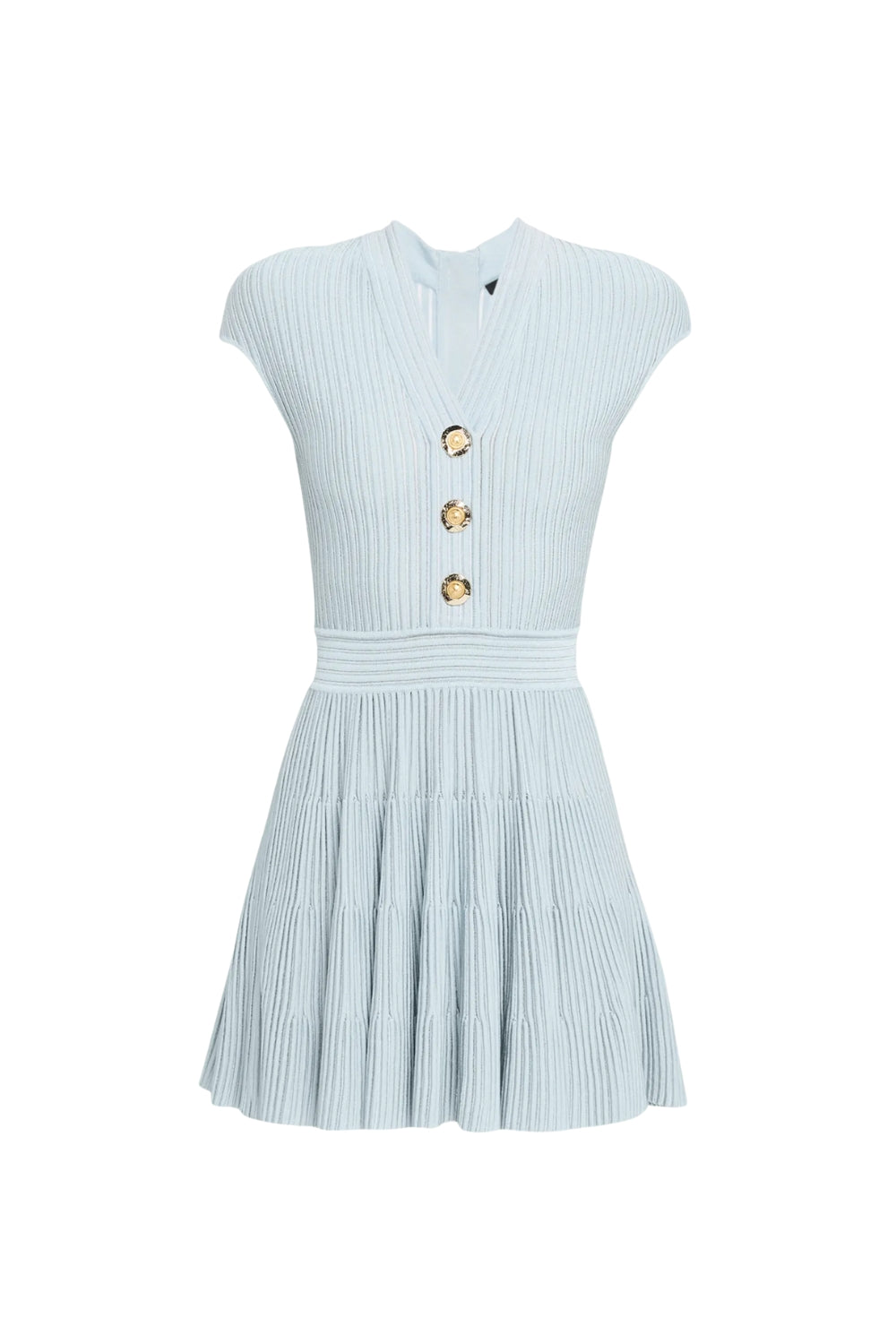 Flowering Girl Women Short-Sleeve Flechage Knit Flare Mini Dress In Blue