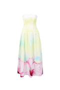 laurel Printed tube top maxi dress in gradient yellow