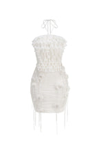 Flowering Girl Women Helen Halter Ruched Mesh Floral Mini Dress In White