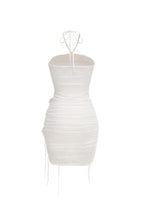Flowering Girl Women Helen Halter Ruched Mesh Floral Mini Dress In White