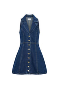 eartha Collared Denim Mini Dress - Dark Blue
