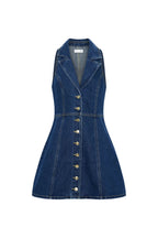 Flowering Girl Women Eartha Collared Denim Mini Dress - Dark Blue