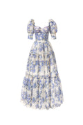Hydrangea print Voluminous Sleeves maxi Dress in blue