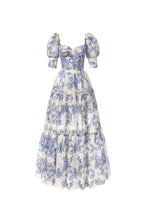 Flowering Girl Women Hydrangea Print Voluminous Sleeves Maxi Dress In Blue