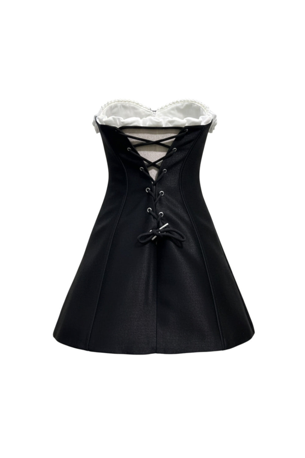 Gladys Strapless 3d Floral Corset A-Line Dress In Black